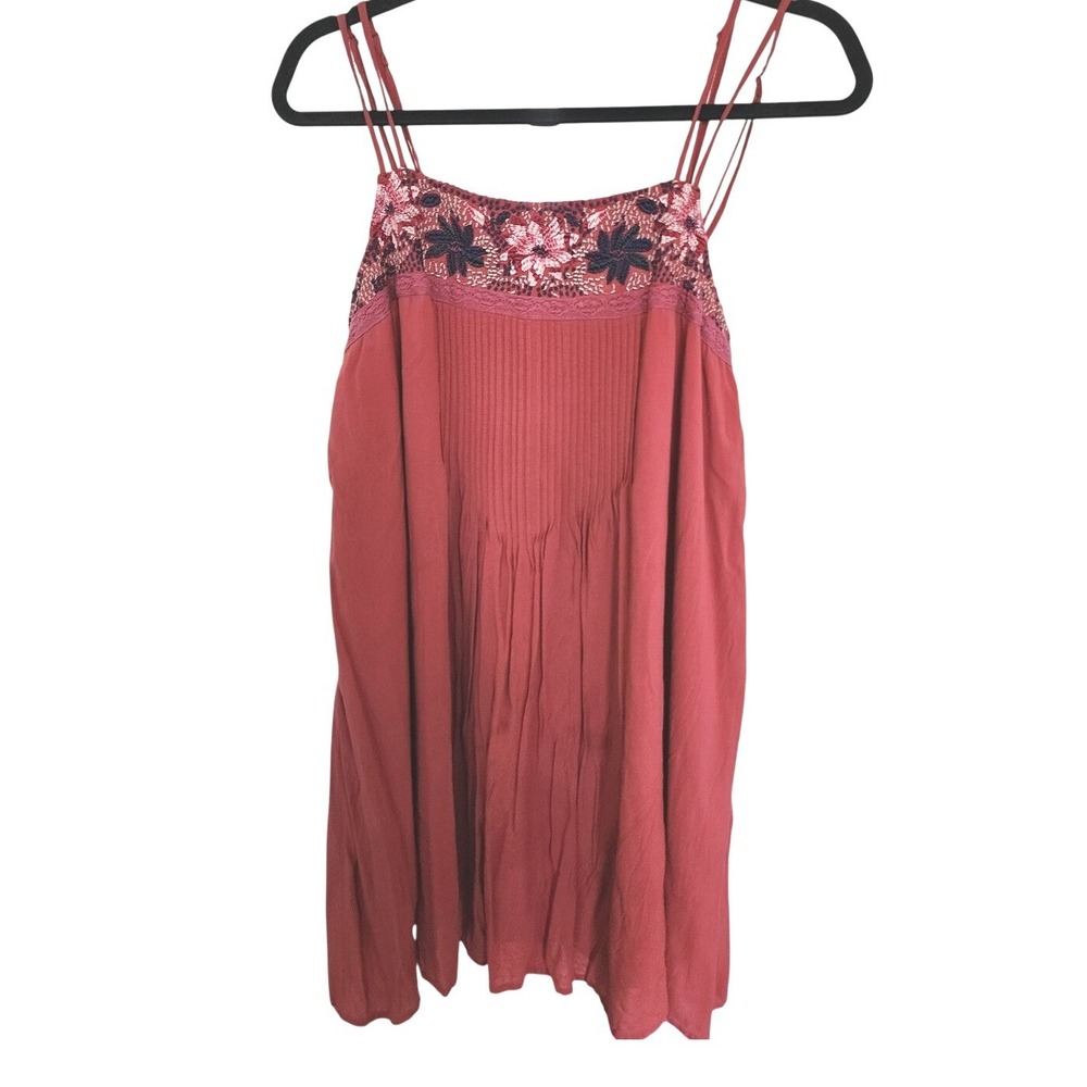 American Eagle Outfitters Embroidered Boho Camisole Red Pintuck Tank Top Medium